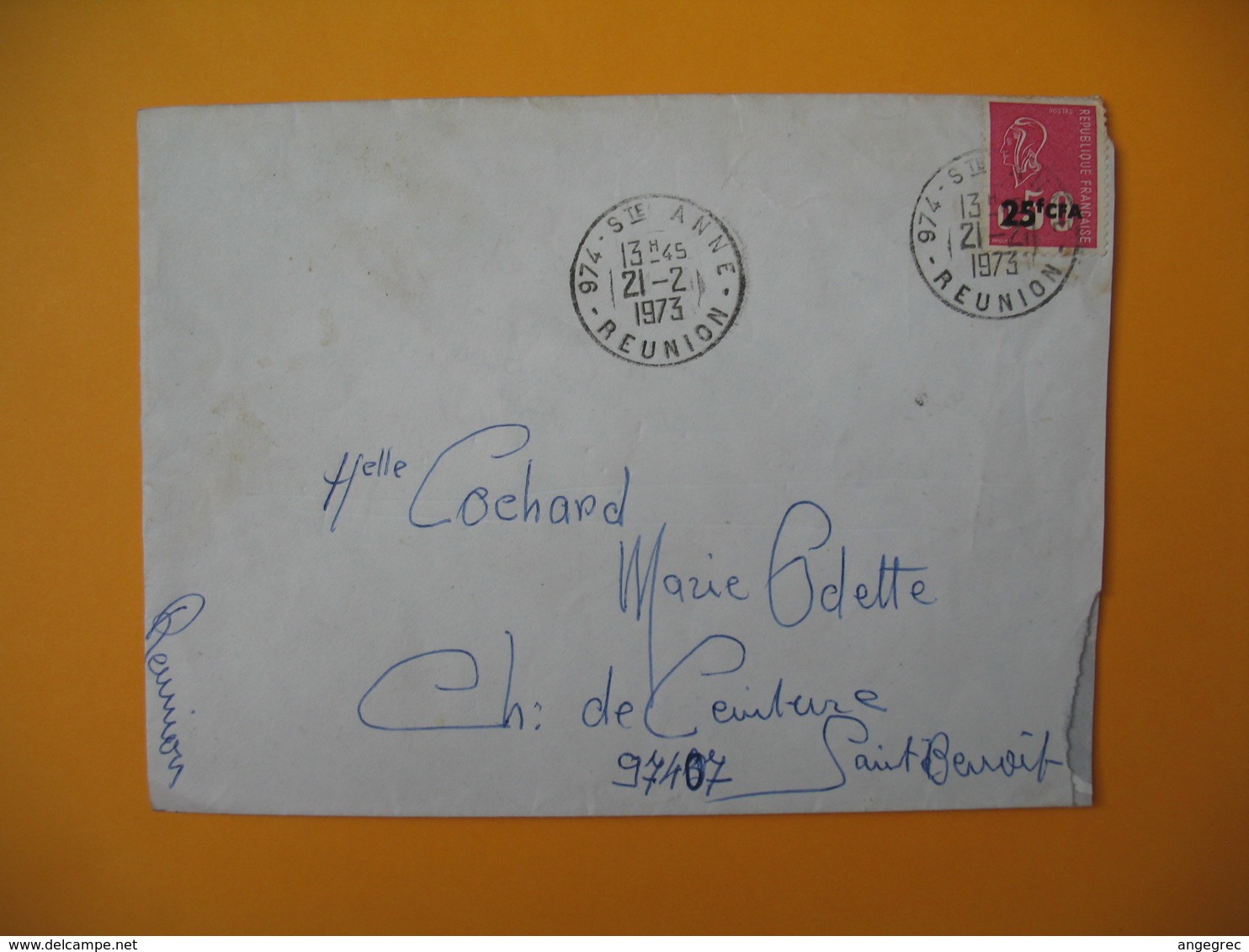 Lettre De La Réunion CFA  1973  N° 393  Marianne De Béquet De Sainte Anne Pour Saint Benoit - Covers & Documents