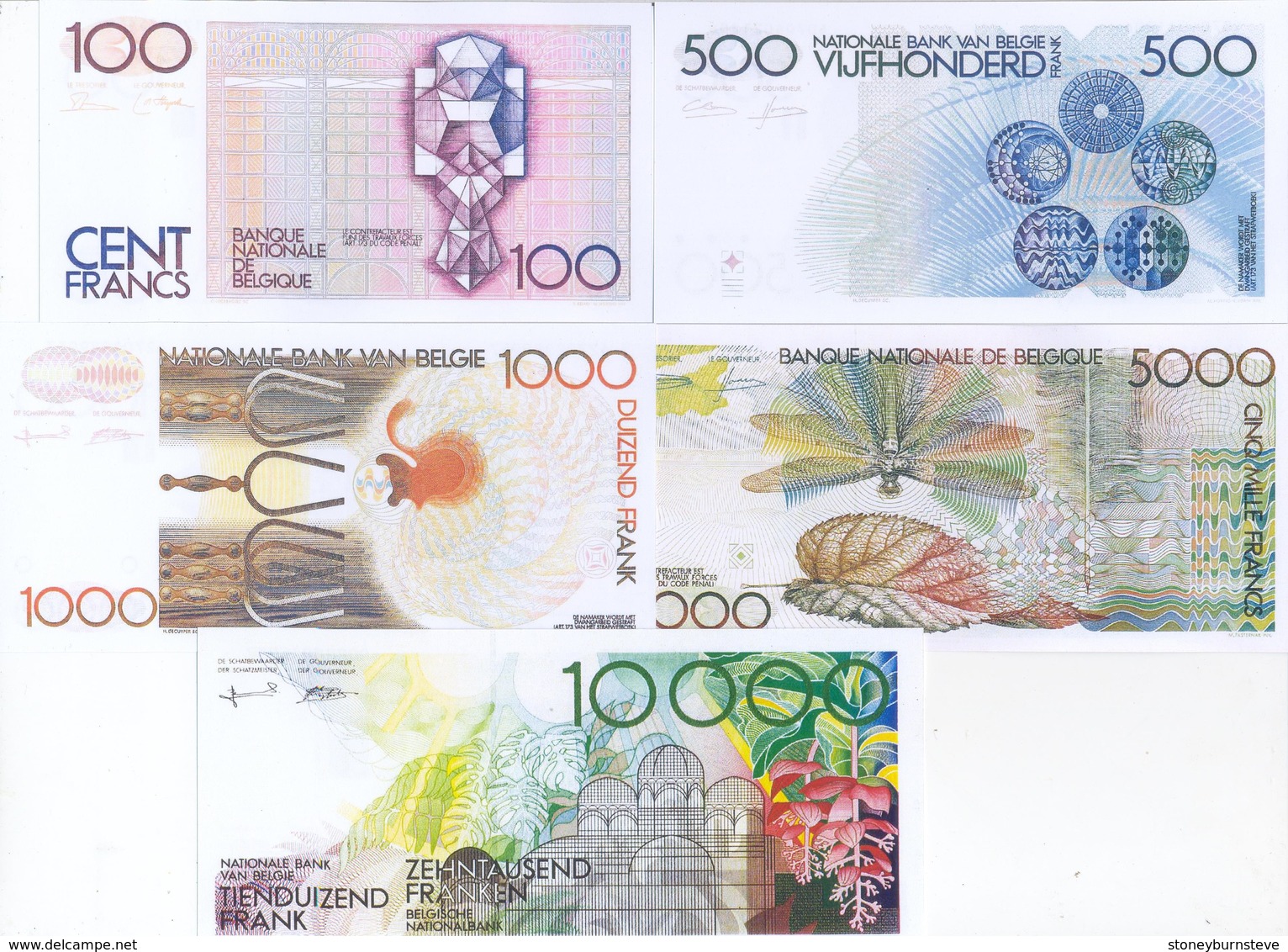 Belgium 5 Note Set 1982 COPY - Colecciones