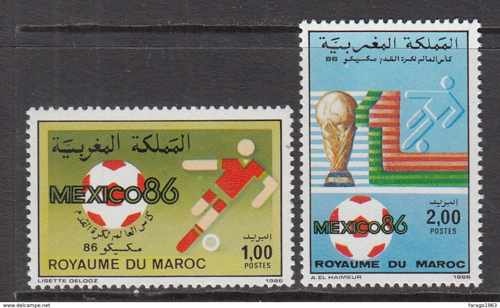 1986 Morocco Maroc World Cup Football Mexico Complete Set Of 2 MNH - Morocco (1956-...)