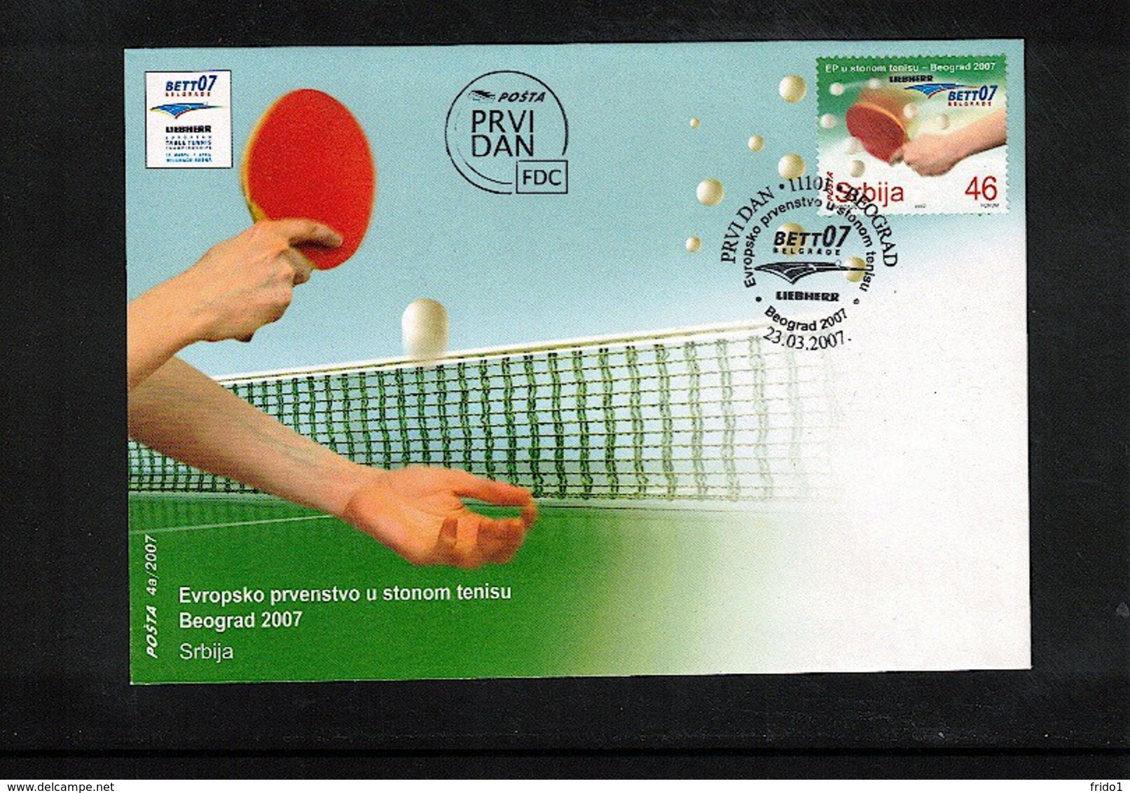 Serbien / Serbia 2007 Europa Table Tennis Championship Beograd FDC - Tischtennis