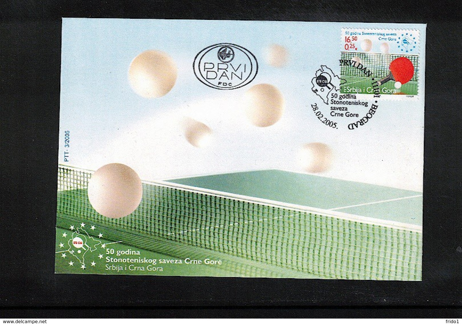 Serbien / Serbia + Montenegro 2005 50 Years Of Montenegro Table Tennis Association FDC - Tischtennis