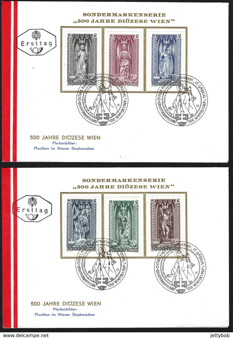 AUSTRIA 1969 Vienna Diocese Complete Set Of 6 On 2 First Day Covers - FDC