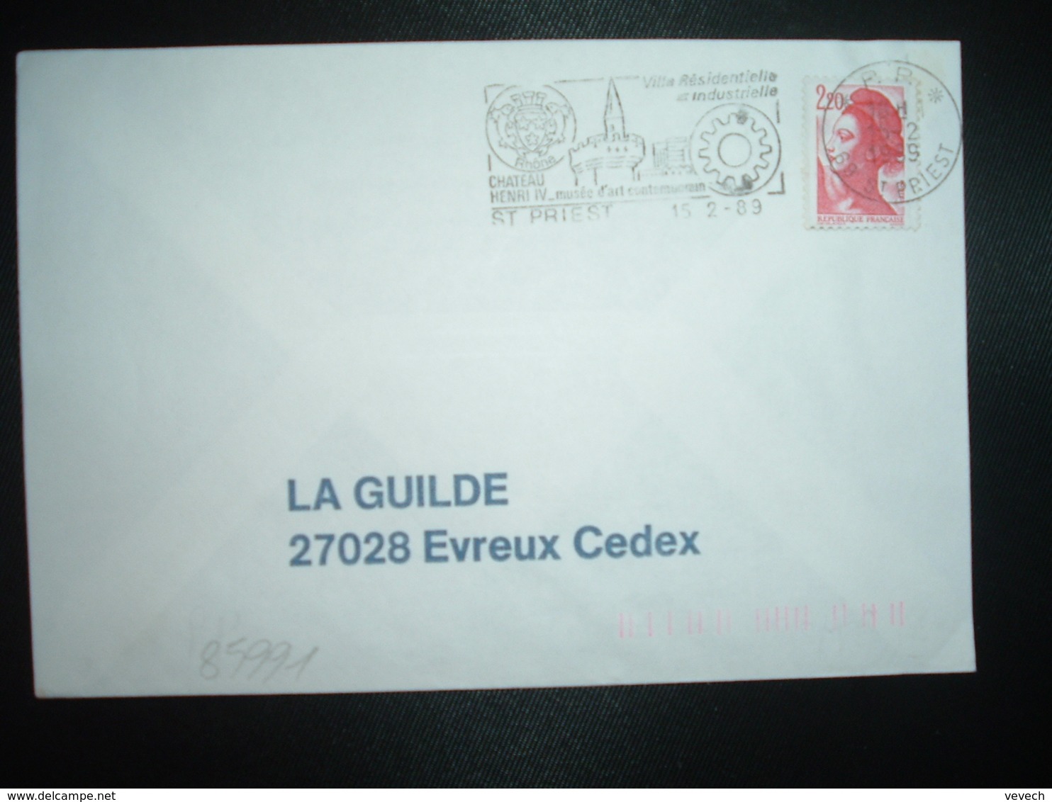 LETTRE PORT PAYE TP LIBERTE 2,20 OBL.MEC.15-2 1989 PP 69 ST PRIEST Ville Résidentielle Et Industrielle - Oblitérations Mécaniques (Autres)