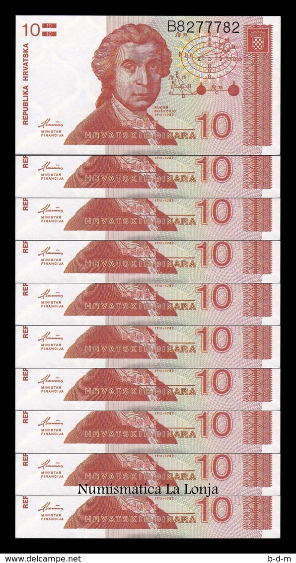 Croacia Lot Bundle 10 Banknotes 10 Dinara 1991 Pick 18 SC UNC - Croatia