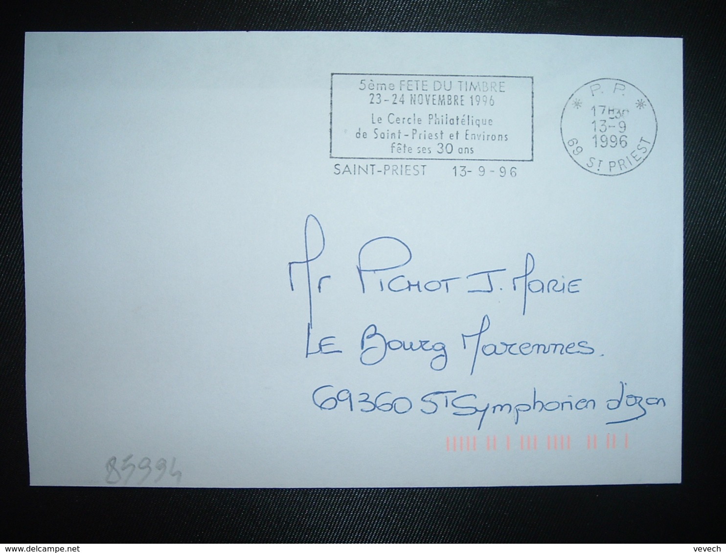 LETTRE PORT PAYE OBL.MEC.13-9 1996 PP 69 ST PRIEST 5ème FETE DU TIMBRE - Oblitérations Mécaniques (Autres)