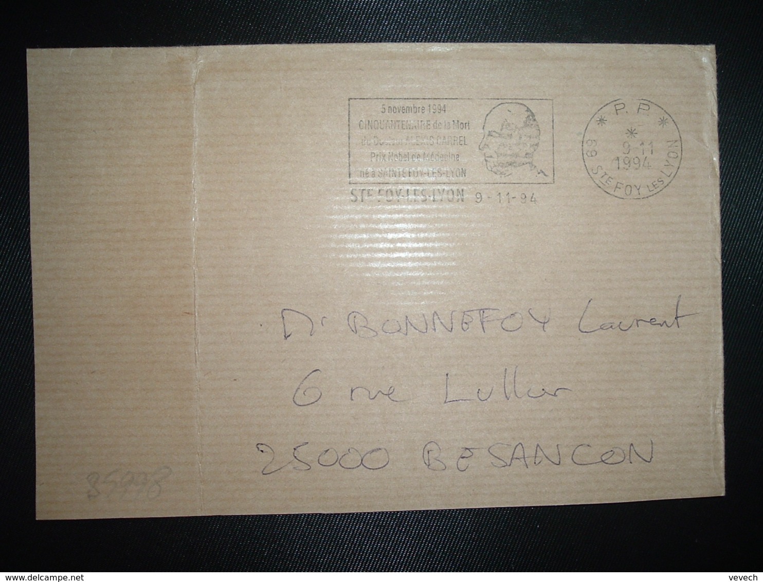 LETTRE PORT PAYE OBL.MEC.9-11 1994 PP 69 STE FOY LES LYON + ALEXIS CARREL MEDECINE - Oblitérations Mécaniques (Autres)