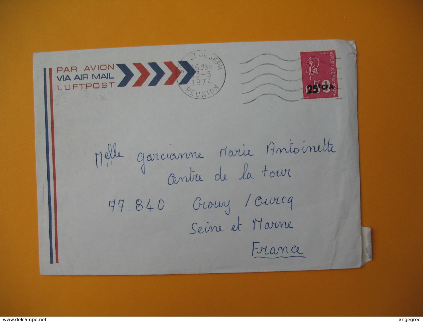 Lettre De La Réunion CFA  1974  N° 393  Marianne De Béquet De Saint Joseph Pour La France - Covers & Documents