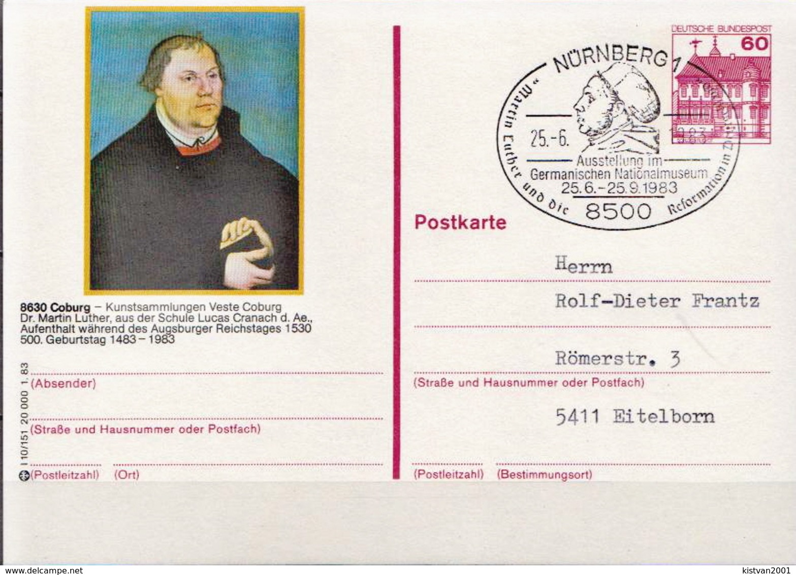 Germany Used Postal Stationery Card, Luther 1983 - Christianity