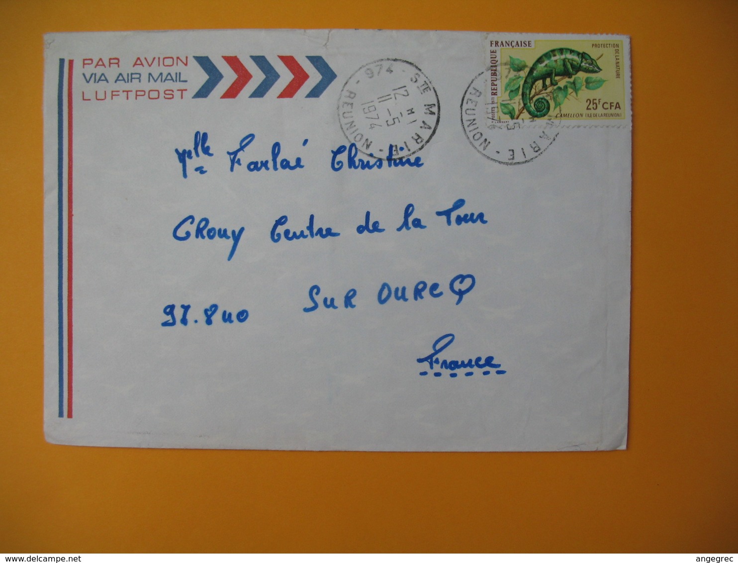 Lettre De La Réunion CFA  1974  N° 399 Caméléon Protection De La Nature De Sainte Marie Pour La France - Covers & Documents