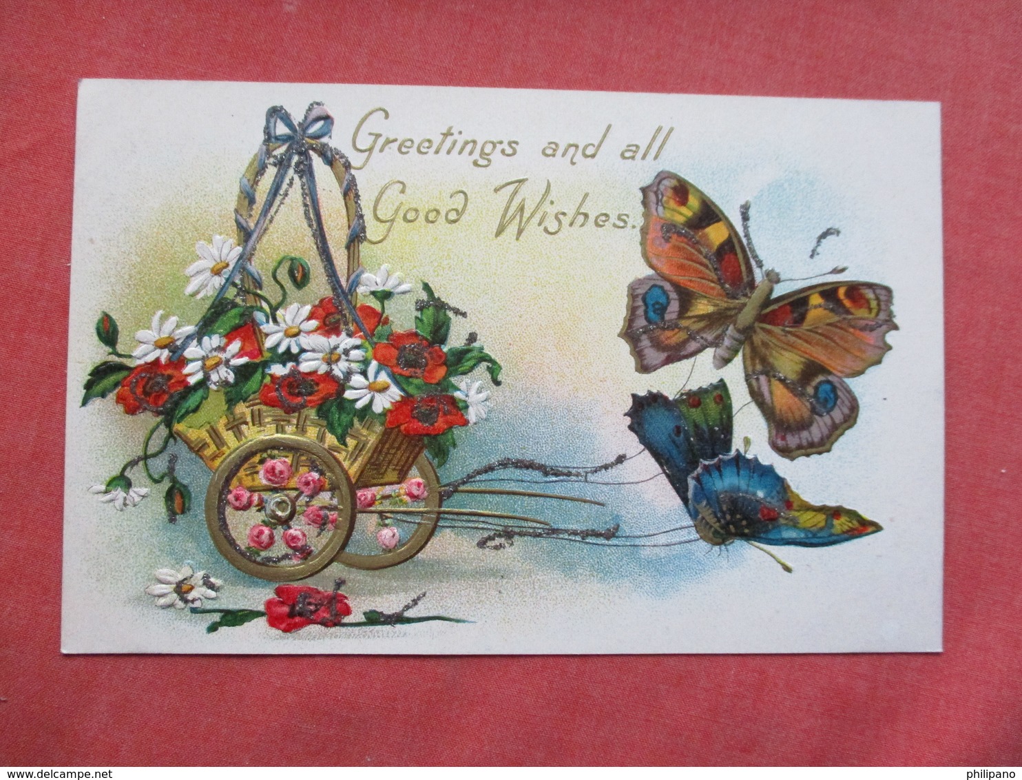 Embossed  Butterflies   Greetings  & Good Wishes   Glitter Added     Ref 3421 - Insects