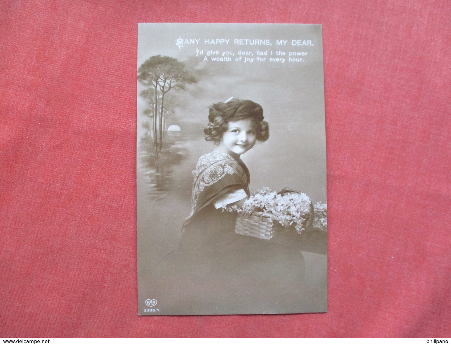 RPPC  Young Girl Flower Basket  Mmany Happy Returns  My Dear    Ref 3421 - Other & Unclassified
