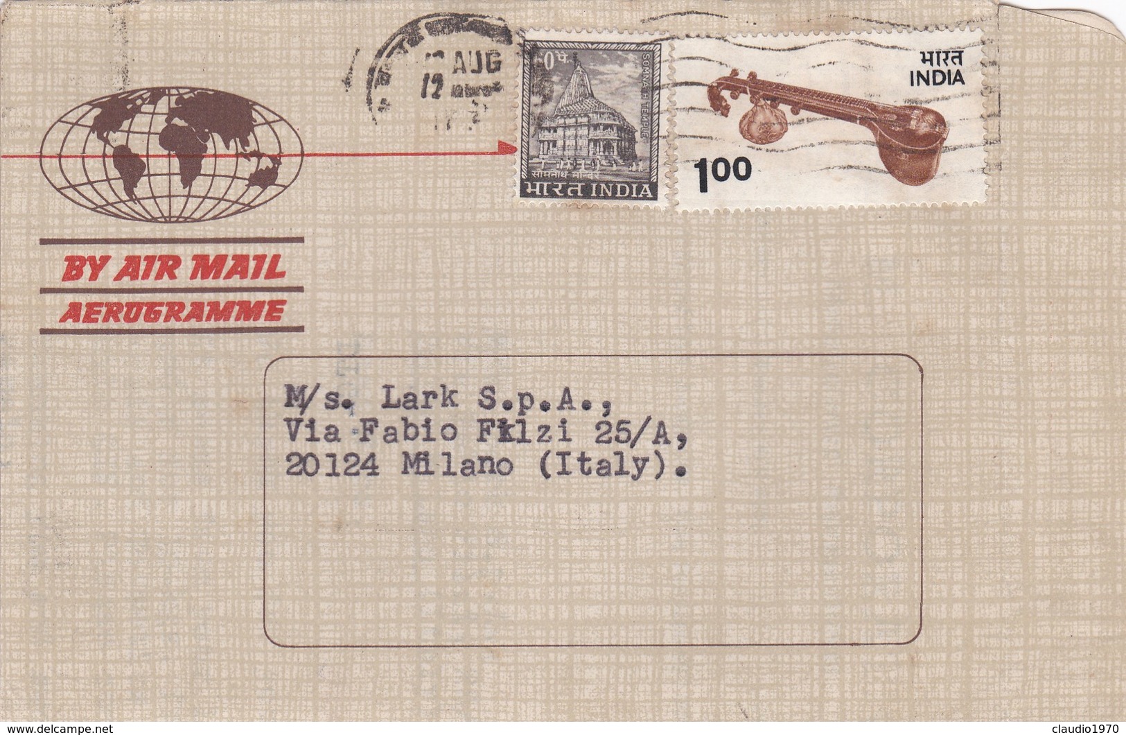 AEROGRAMME - INDIA BOMBAY - B.M. CORPORATION -  MANUFACRERS - VIAGGIATO PER  MILANO  LARK S.P.A / ITALIA - Storia Postale