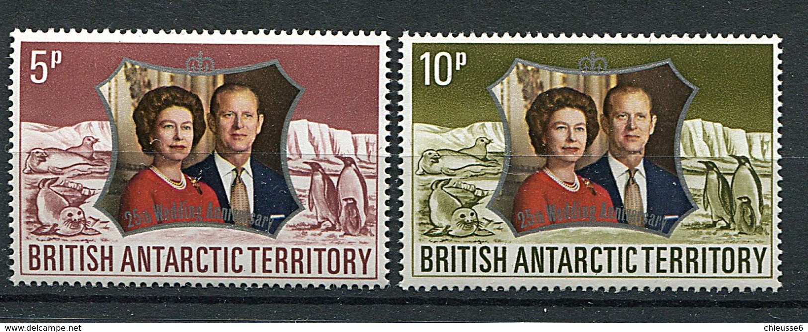 Antarctique Britannique ** N° 43 - 44 - 25e Ann. De Mariage De La Reine Elizabeth II - - Unused Stamps