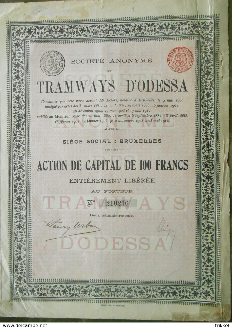 Société Anonyme Des Tramways D'Odessa TRAM  ( Aandeel Obligation Action ) - Chemin De Fer & Tramway