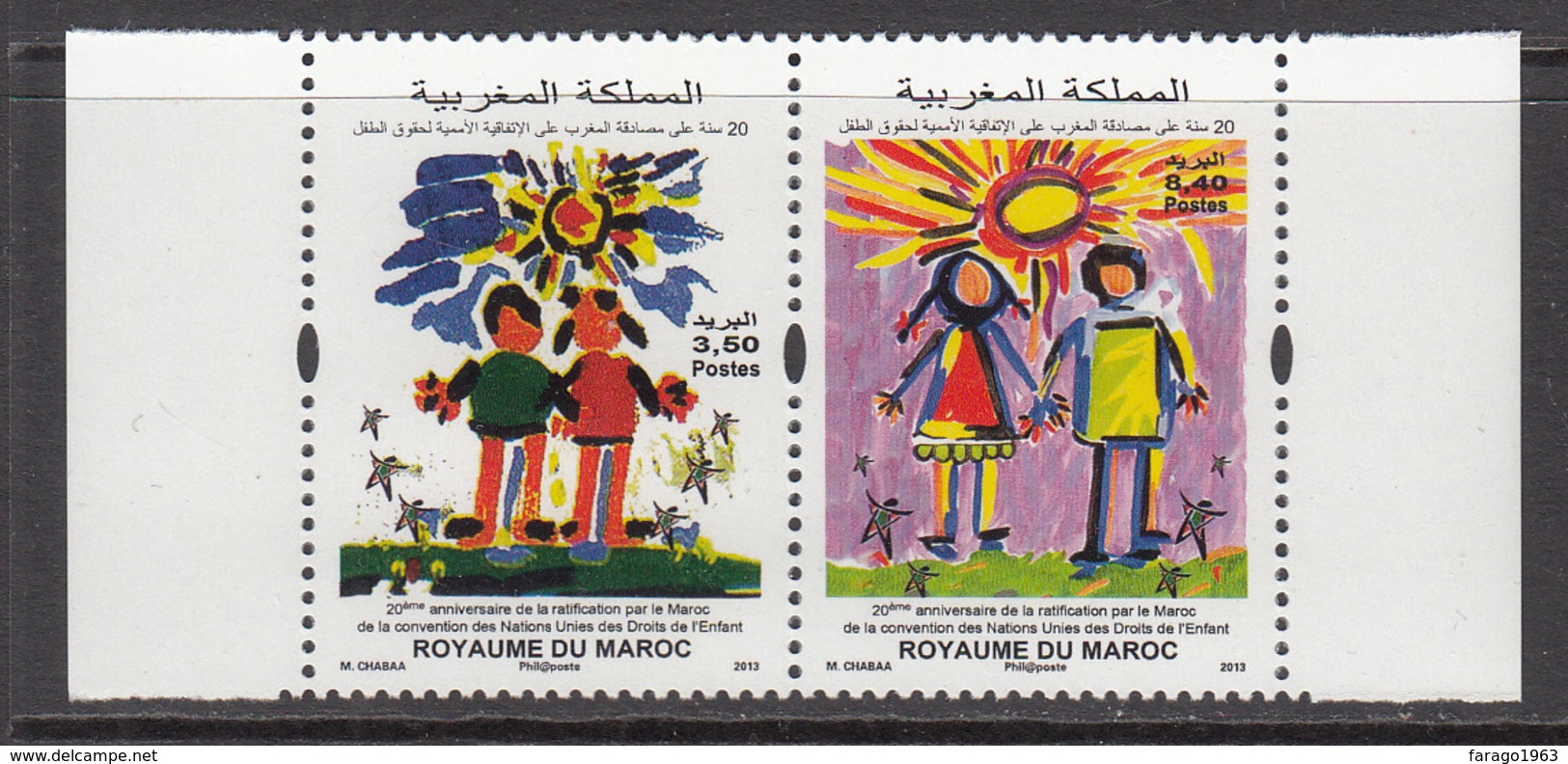 2013 Morocco Maroc  UN Children's Rights    Complete Pair MNH - Morocco (1956-...)