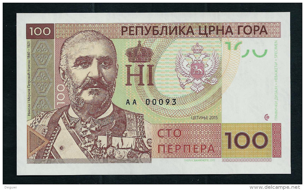 "100 P Montenegro", Entwurf, Beids. Druck, RRRR, UNC, Ca. 132 X 78 Mm, Essay, Trial, UV, Wm, Serial No. - Fiktive & Specimen