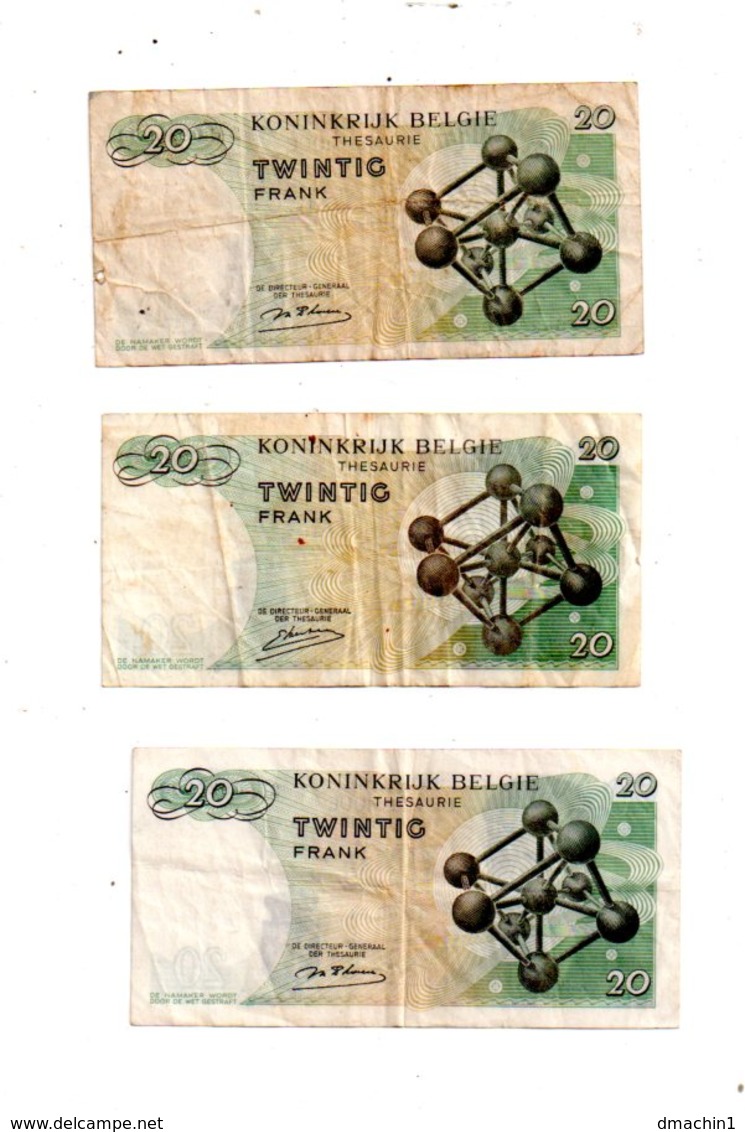 Belgique - 3 Billets De 20 Francs De 1964-voir état. - Lots & Kiloware - Banknotes