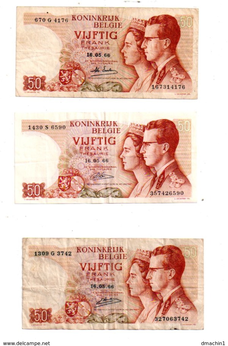 Belgique - 3 Billets De 50 Francs De 1966-voir état. - Lots & Kiloware - Banknotes