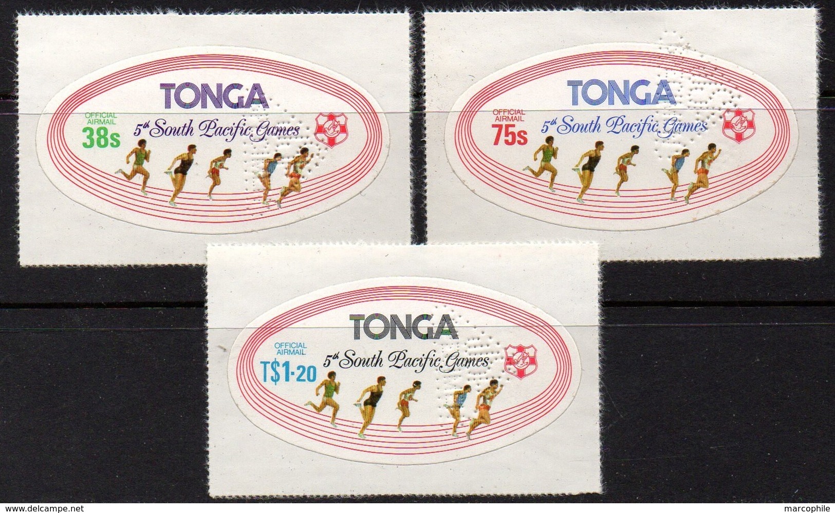 TONGA - SOUTH PACIFIC GAMES 1975 / OFFICIAL AIRMAIL SET PERFORE - PERFIN "SPECIMEN" (ref 904c) - Tonga (1970-...)