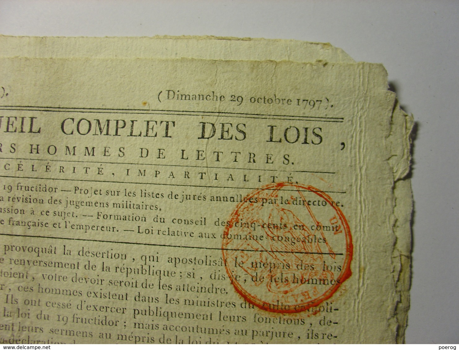 JOURNAL DU SOIR 29 OCTOBRE 1797 - EMIGRES AVIGNON - TRAITE PAIX EMPEREUR ET REPUBLIQUE - ARMEE ITALIE - PRISES MARITIMES - Decrees & Laws