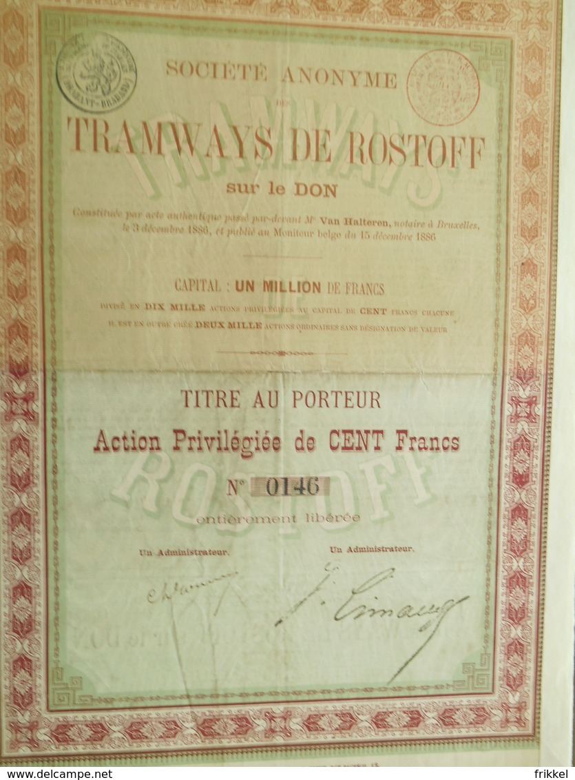 Société Anonyme Des Tramways De Rostoff TRAM ( Aandeel Obligation Action ) - Chemin De Fer & Tramway
