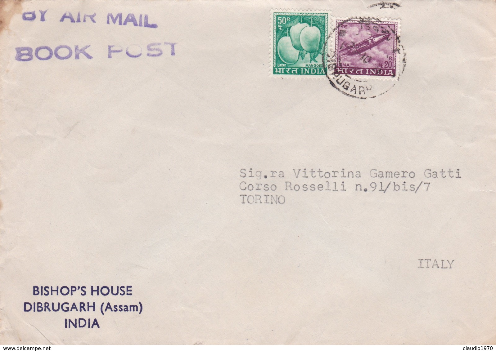 BUSTA VIAGGIATA AIR MAIL - INDIA - BOMBAY - DIBRUGARH ( ASSAM) - VIAGGIATA PER - TORINO / ITALIA - Storia Postale