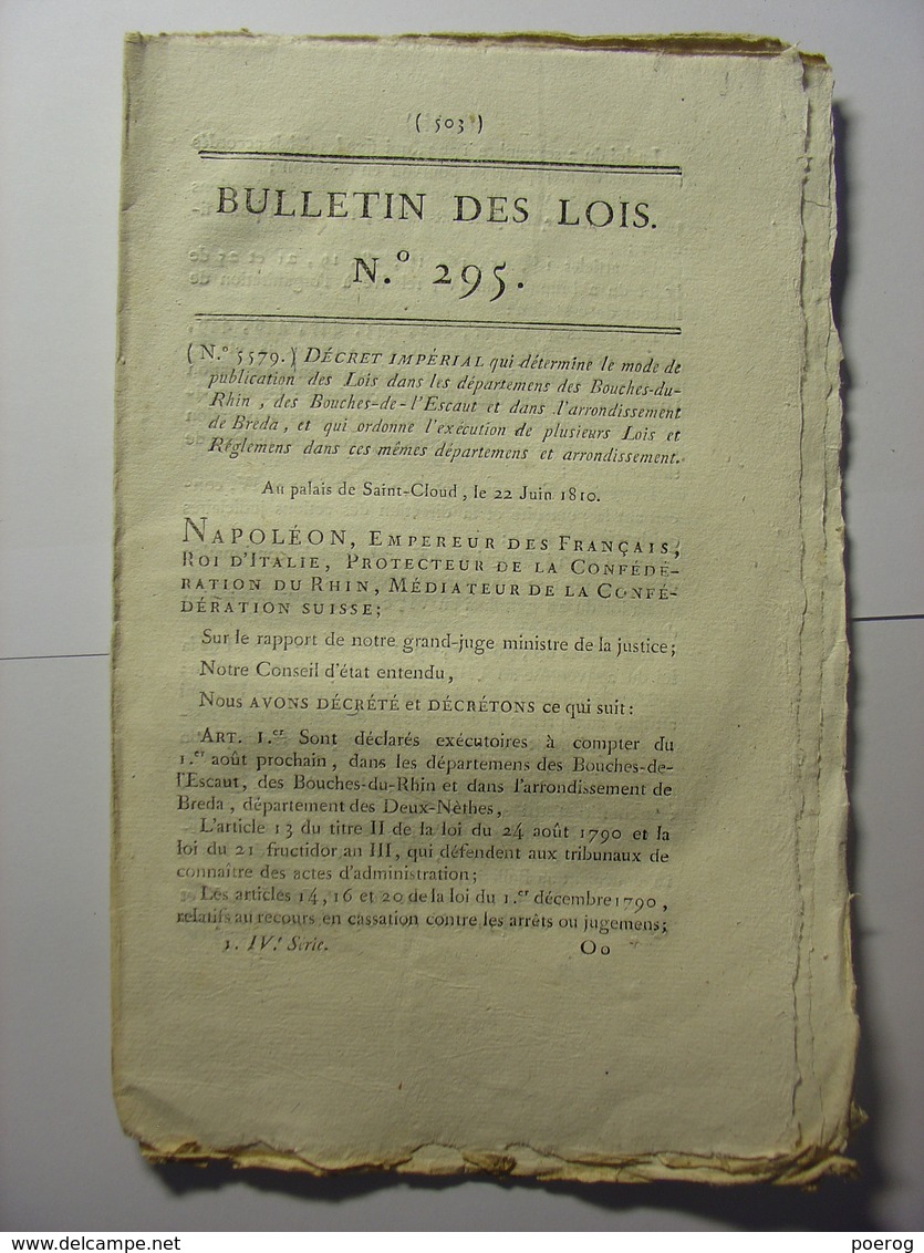 BULLETIN DES LOIS De 1810 - PUBLICATION LOIS & CULTE EN HOLLANDE PAYS BAS AMNISTIE DELITS FORESTIERS NAVIGATION HAISNE - Gesetze & Erlasse