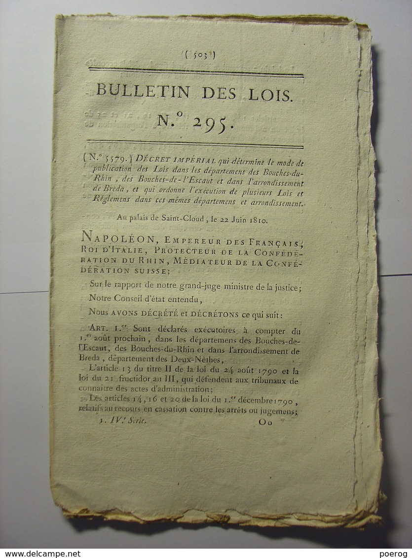 BULLETIN DES LOIS De 1810 - PUBLICATION LOIS & CULTE EN HOLLANDE PAYS BAS AMNISTIE DELITS FORESTIERS NAVIGATION HAISNE - Decrees & Laws