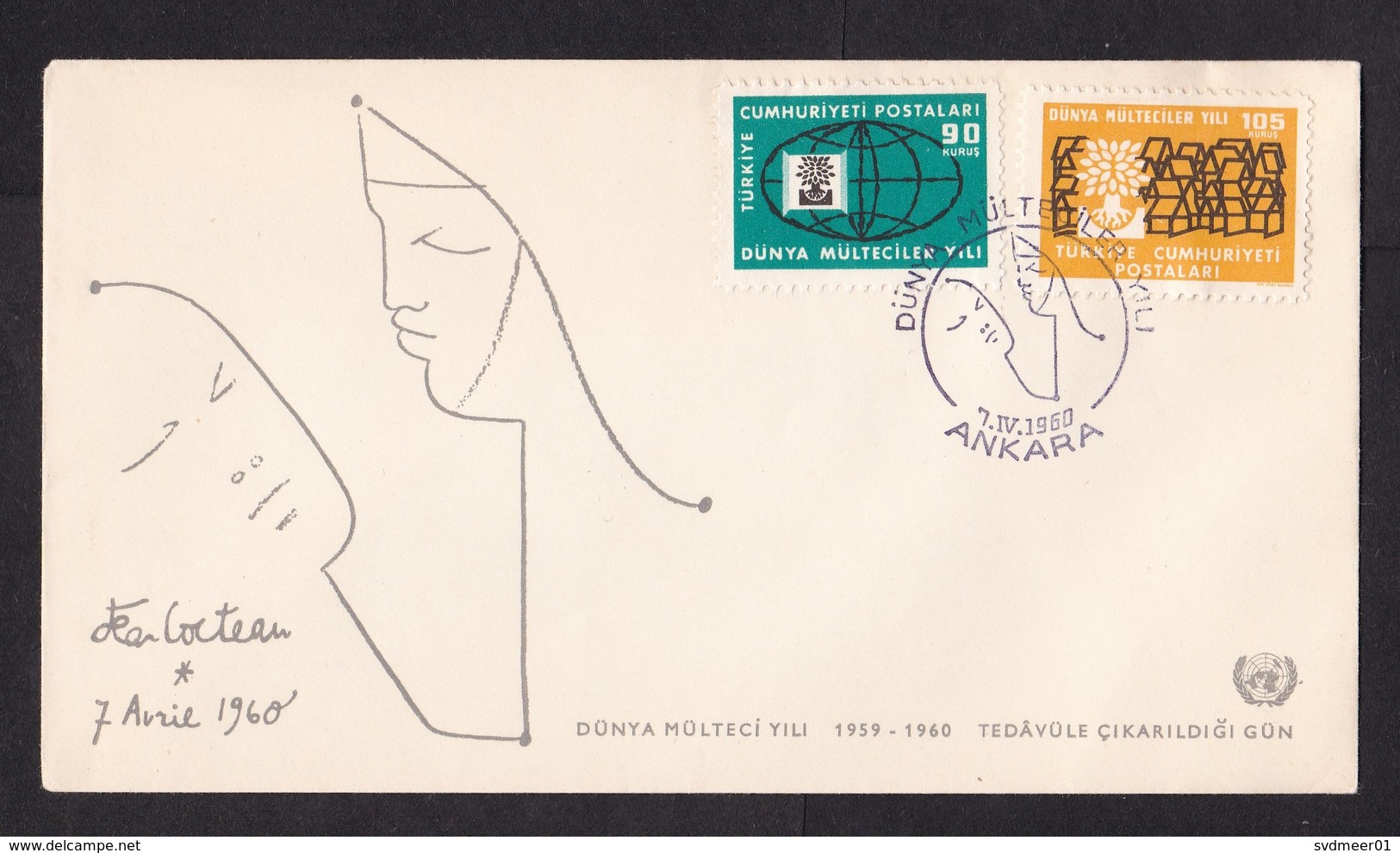 Turkey: FDC First Day Cover, 1960, 2 Stamps, World Refugee Year, Refugees, Tree Logo (traces Of Use) - Brieven En Documenten