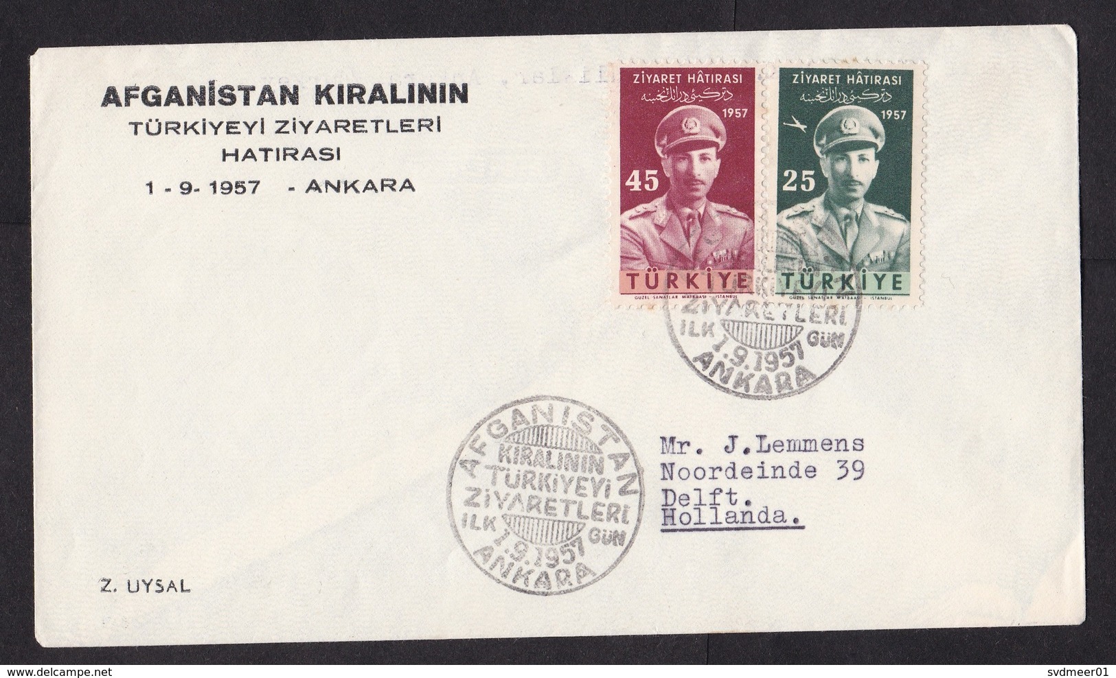 Turkey: Commemorative Cover, 1957, 2 Stamps, Visit King Afghanistan, Special Cancel (very Minor Discolouring) - Brieven En Documenten