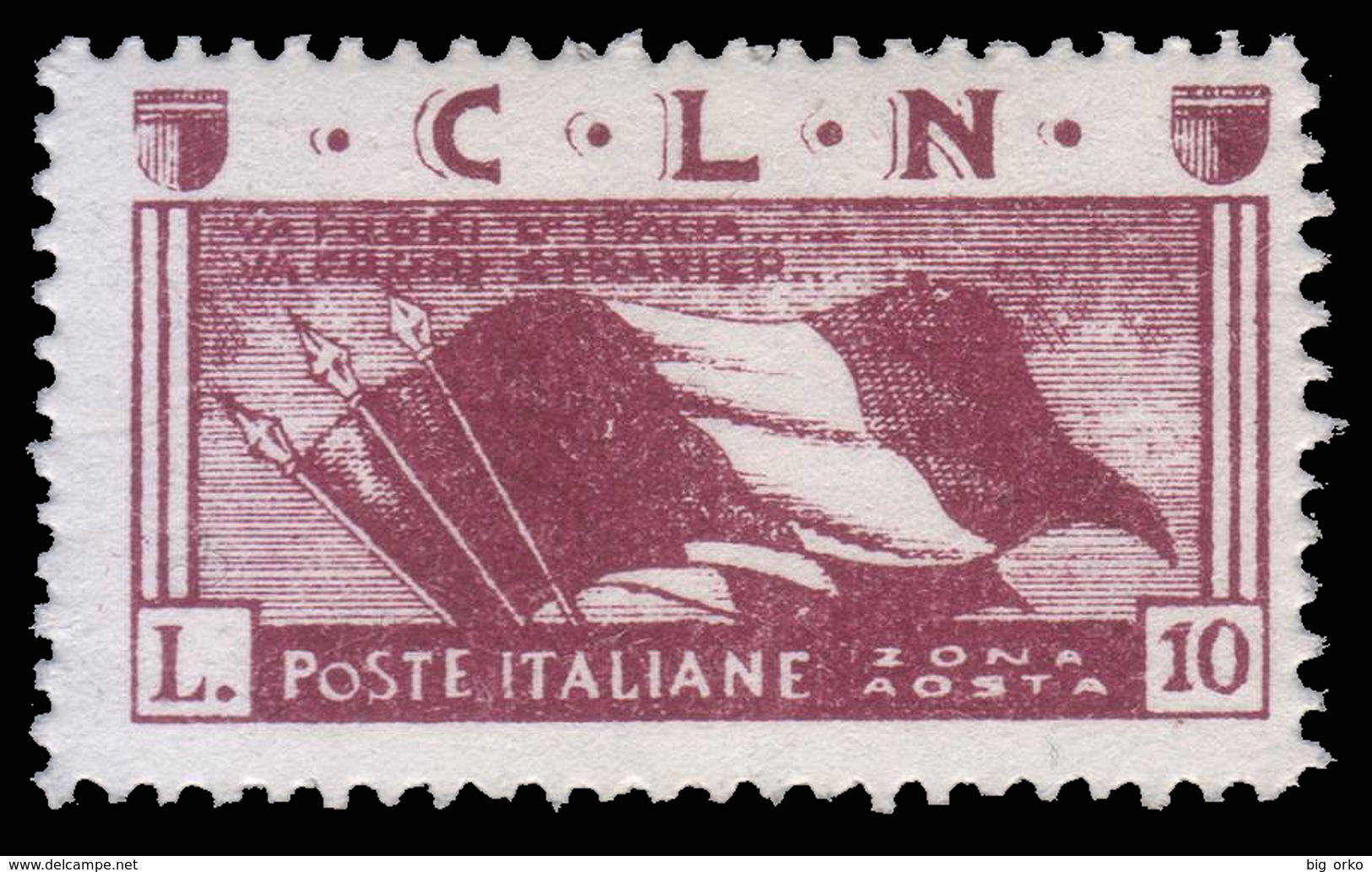 Italia - Comitato Liberazione Nazionale - Aosta - Lire 10 (tre Bandiere Nazionali) - 1945 - National Liberation Committee (CLN)