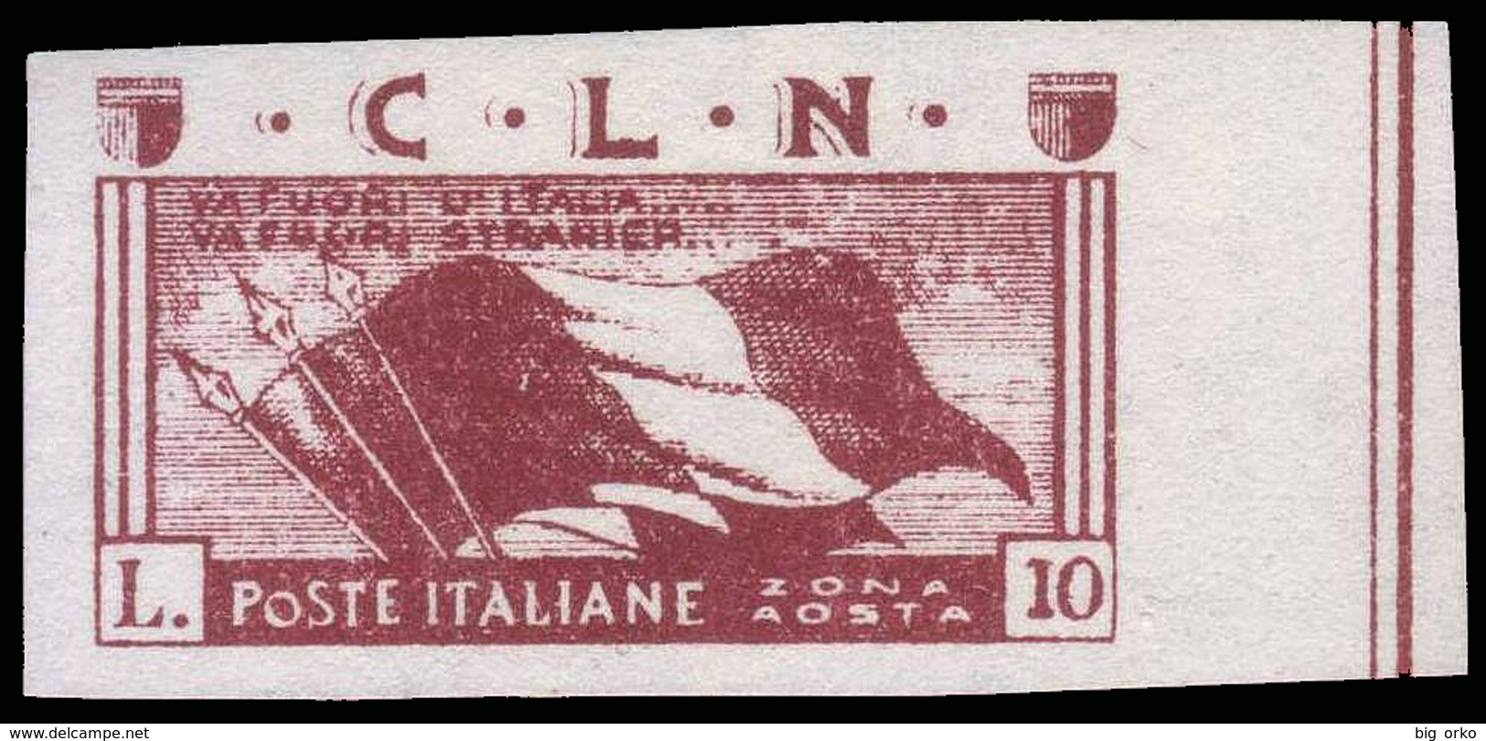 Italia - Comitato Liberazione Nazionale - Aosta - Lire 10 (tre Bandiere Nazionali) - 1945 - Nationales Befreiungskomitee