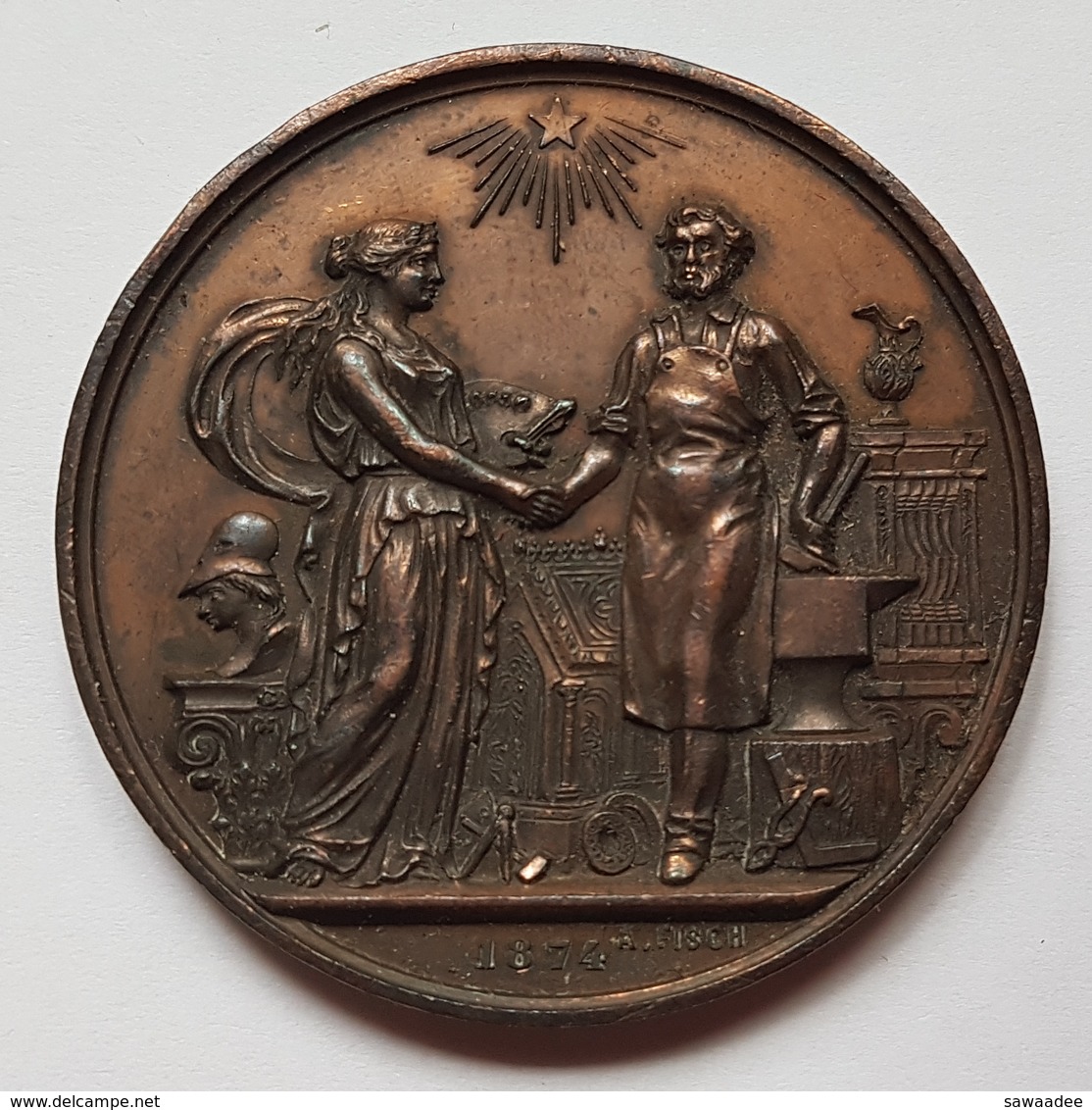 MEDAILLE - EXPOSITION DES ARTS INDUSTRIELS - VILLE DE BRUXELLES - 1874 - FORGERON - SIGNE : A.FISCH - Autres & Non Classés