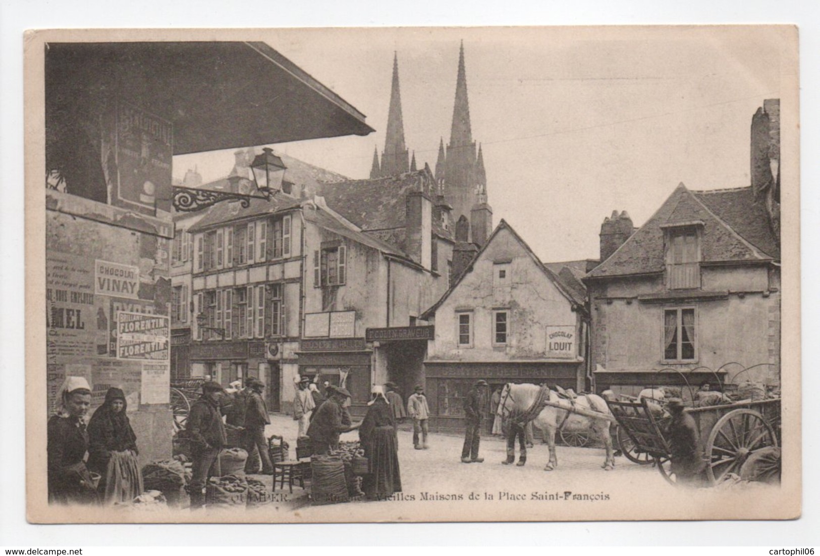 - CPA QUIMPER (29) - Le Marché - Vieilles Maisons De La Place Saint-François (belle Animation) - - Quimper