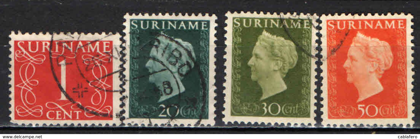 SURINAME - 1948 - CIFRA ED EFFIGIE DELLA REGINA GUGLIELMINA - USATI - Suriname