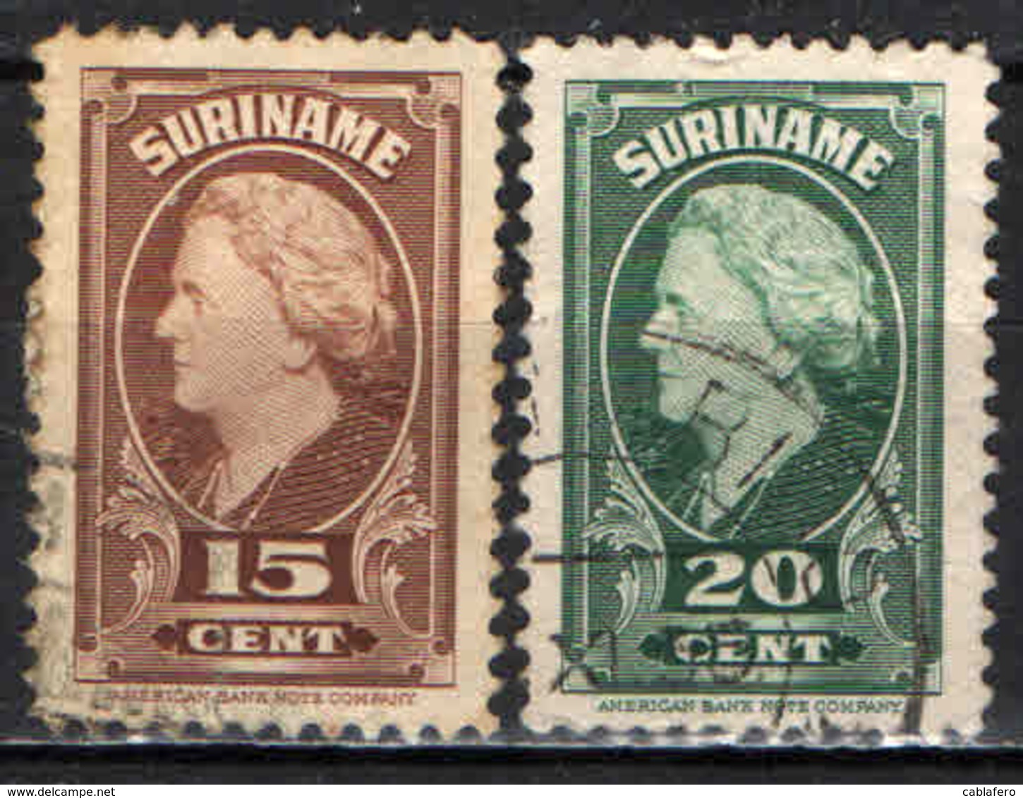 SURINAME - 1945 - EFFIGIE DELLA REGINA GUGLIELMINA - USATI - Suriname