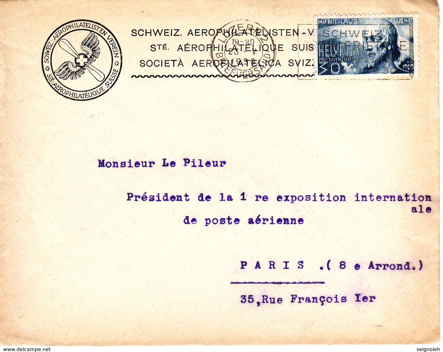 RARE Lettre De Suisse Adressee Au Pdt De La 1ere EXPOSITION DE POSTE AERIENNE Paris 1930 - 1921-1960: Période Moderne