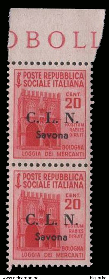 Italia - Comitato Liberazione Nazionale / SAVONA - 20 C. "Monumenti Distrutti" (coppia Verticale) - Comitato Di Liberazione Nazionale (CLN)