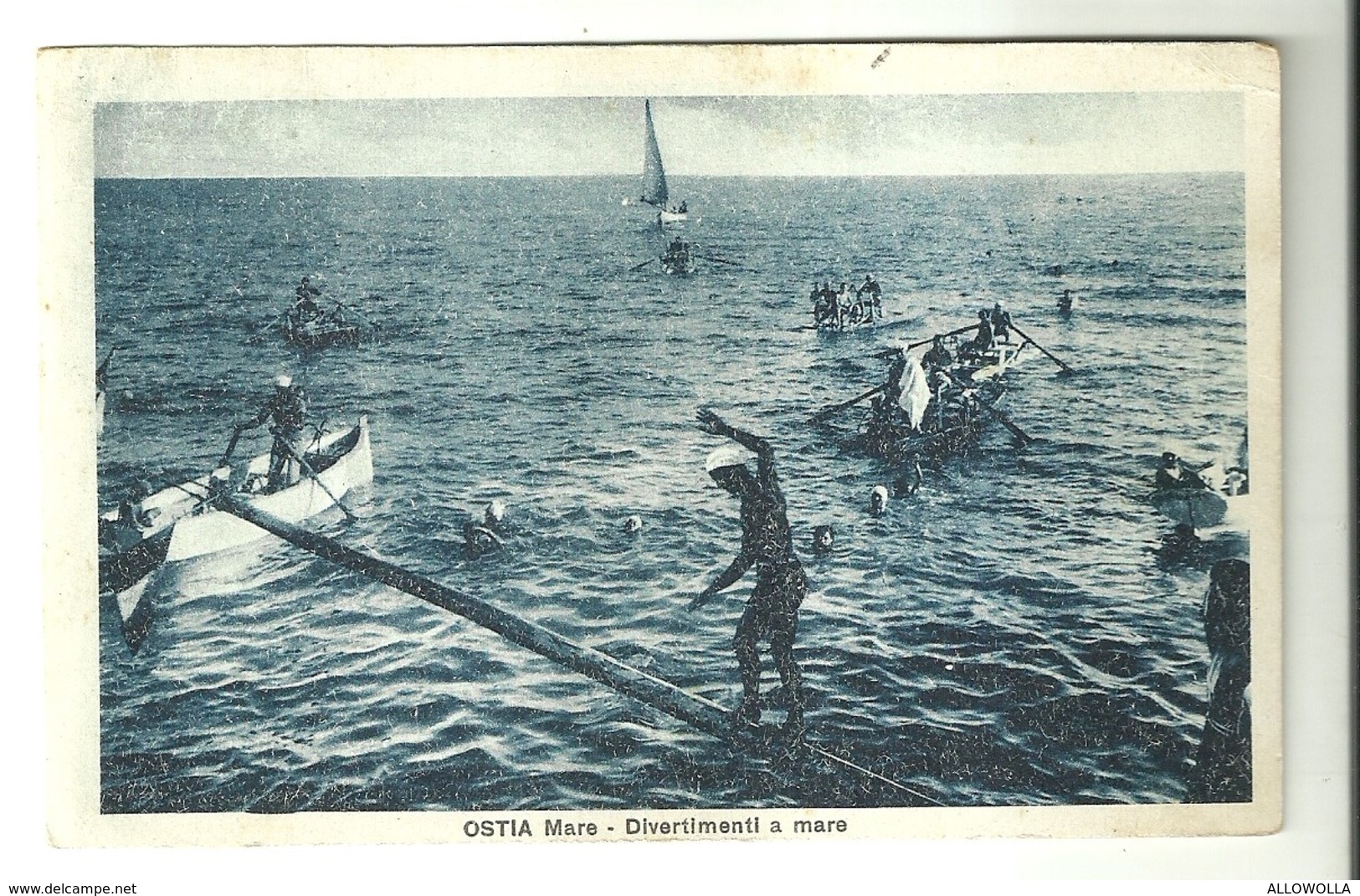 4260 "OSTIA MARE-DIVERTIMENTI A MARE"BARCA A VELA-BARCA-MOSCONI A REMI CARTOL. POST.  ORIGINALE SPEDITA 1930 - Other & Unclassified