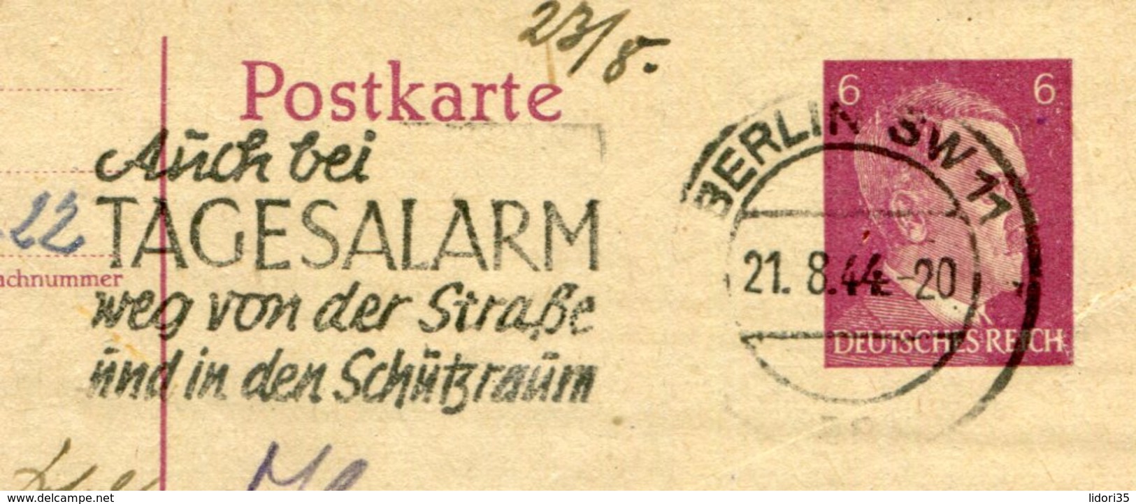 Deutsches Reich / 1944 / Int. Masch.-Stempel Berlin "Auch Bei Tagesalarm .... In Den Schutzraum" A.Postkarte (18097) - Maschinenstempel (EMA)