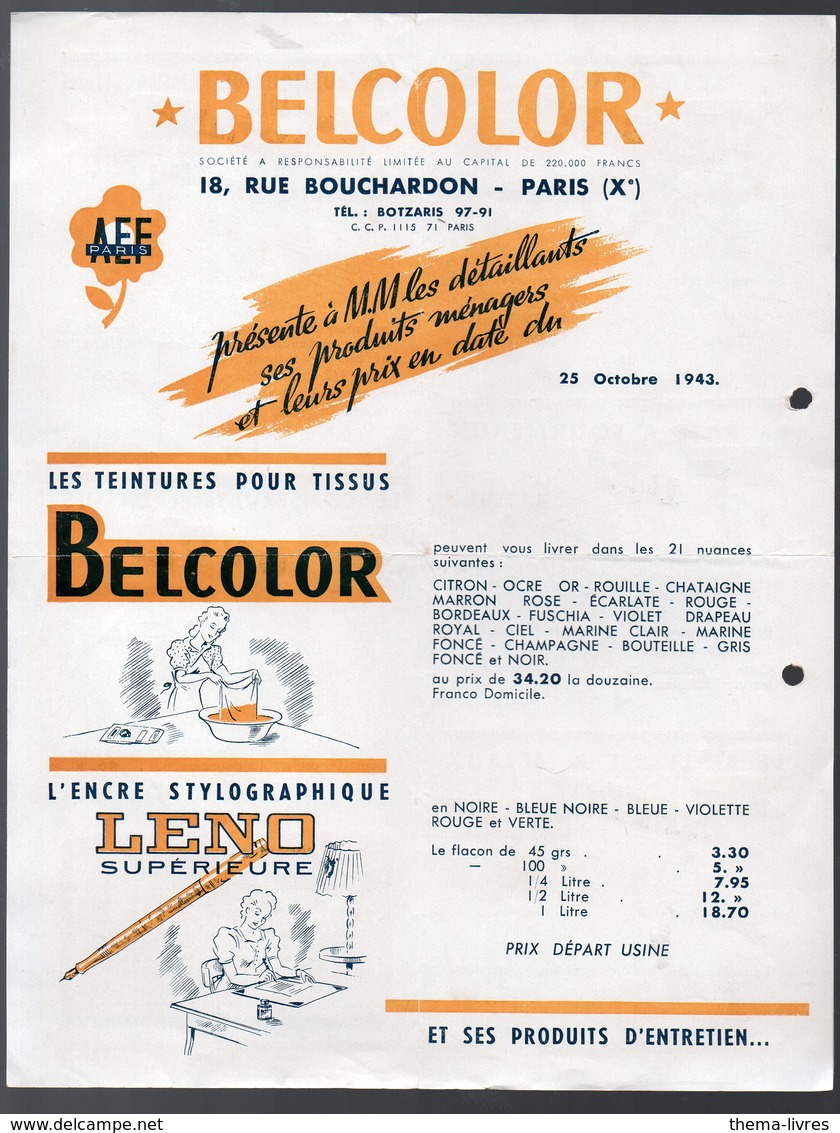 Paris 10e: Rue Bouchardon : Prospectus BELCOLOR Produits D'entretien  (PPP18761) - Publicidad