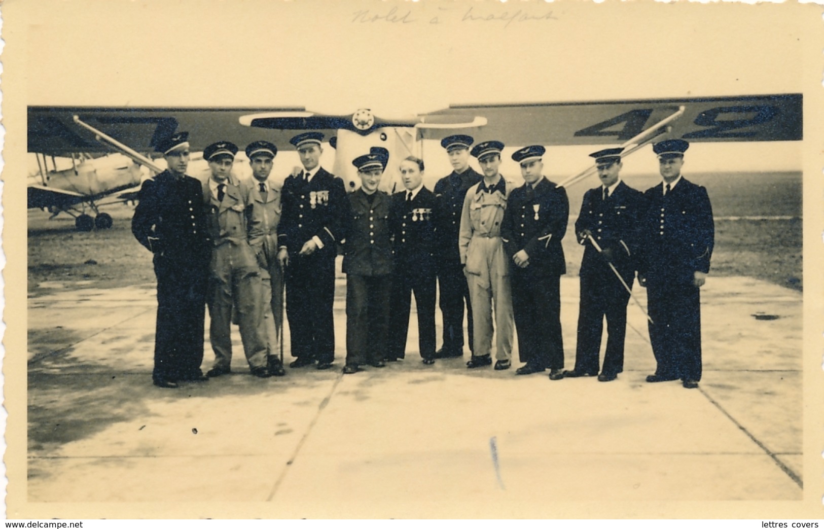 R. NOLET CP Aviateurs Militaires Devant Un Avion Avec TEXTE Et SIGNATURE AUTOGRAPHE 1940 WW2 - Aviateurs