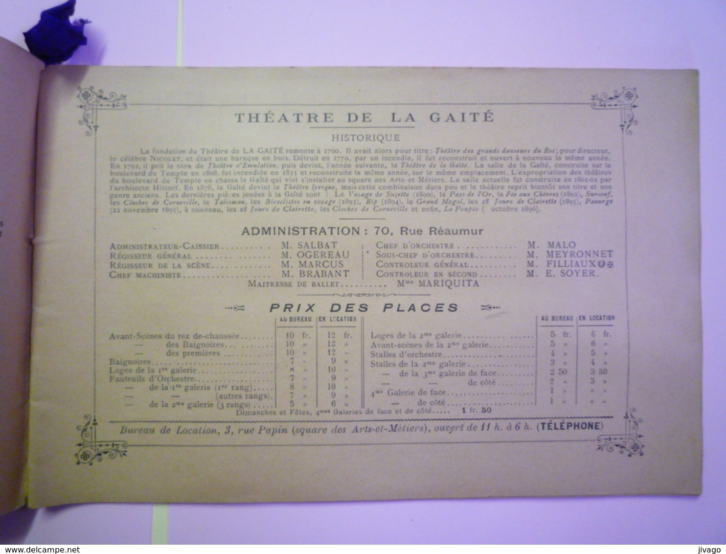 2019 - 1647  JOLI  PROGRAMME Du Théâtre De La Gaité  1896-1897  (28 Pages)    - Programmes