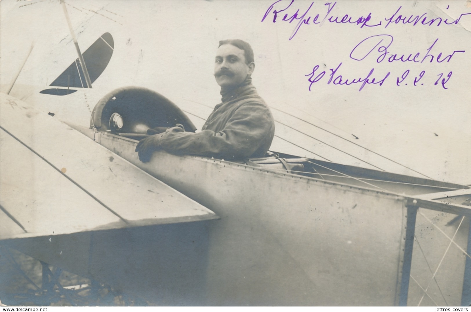 BOUCHER - CP Photo Aviateur Dans Son Avion Avec AUTOGRAPHE - ETAMPES 2/2/12 - Pilote Pionnier - Airmen, Fliers