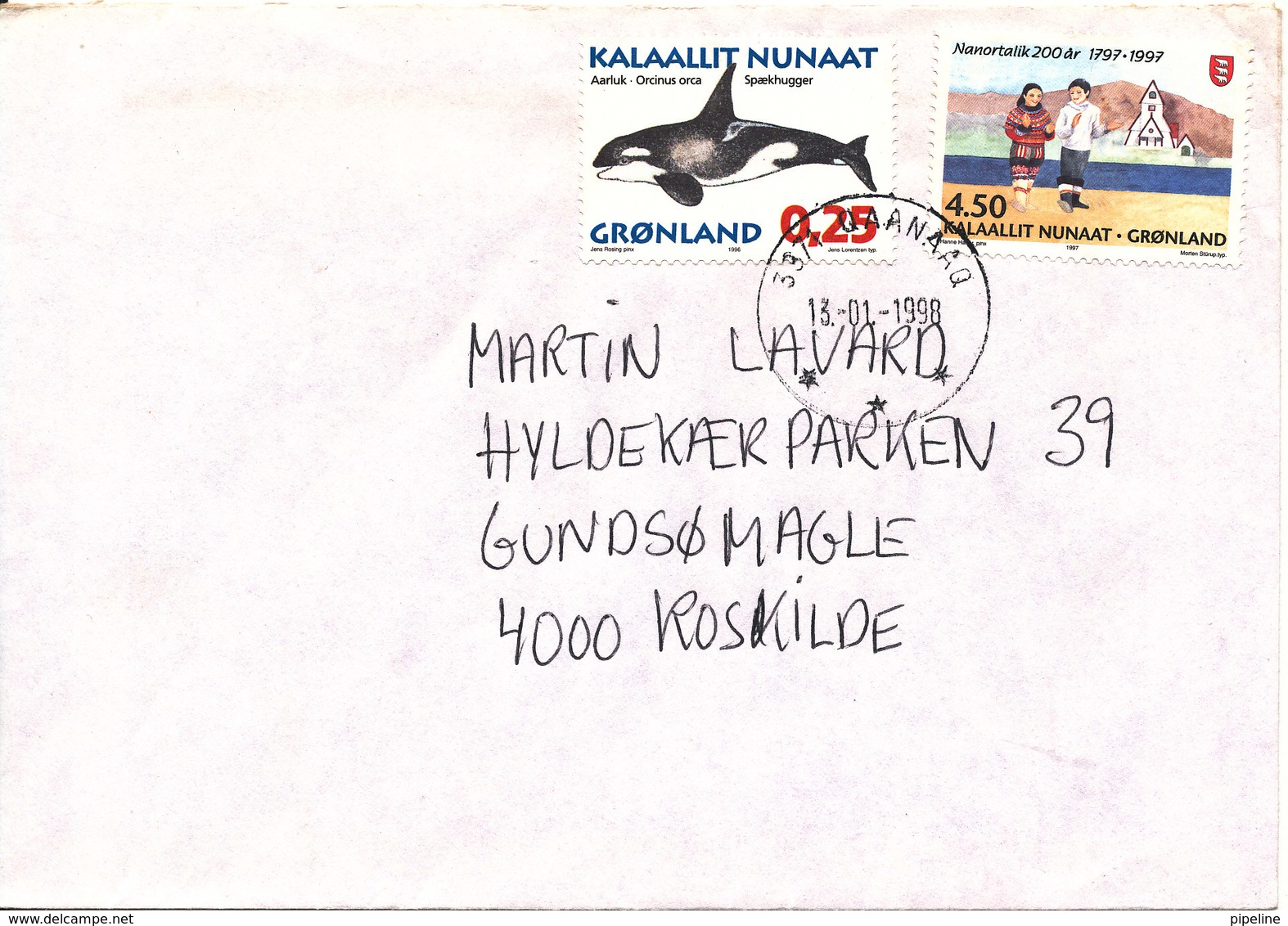 Greenland Cover Sent To Denmark Qaanaaq 13-1-1998 Topic Stamps - Lettres & Documents