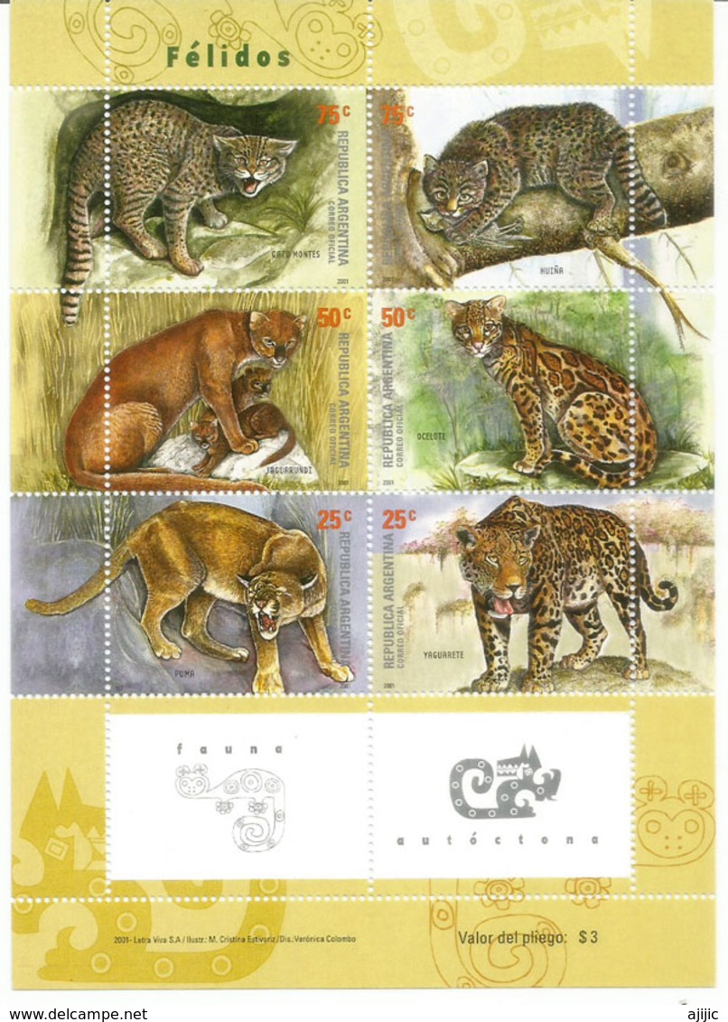 Les Félins D'Argentine (Puma,Jaguar,Ocelot,Kodkod,Chat Sauvage,etc)  BF Neuf **   Année 2001 - Neufs