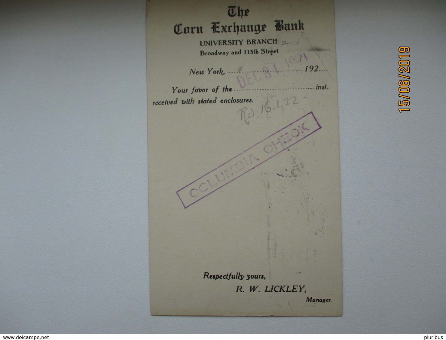 1921 USA THE CORN EXCHANGE BANK  POSTAL STATIONERY  TO GERMANY   , O - 1921-40