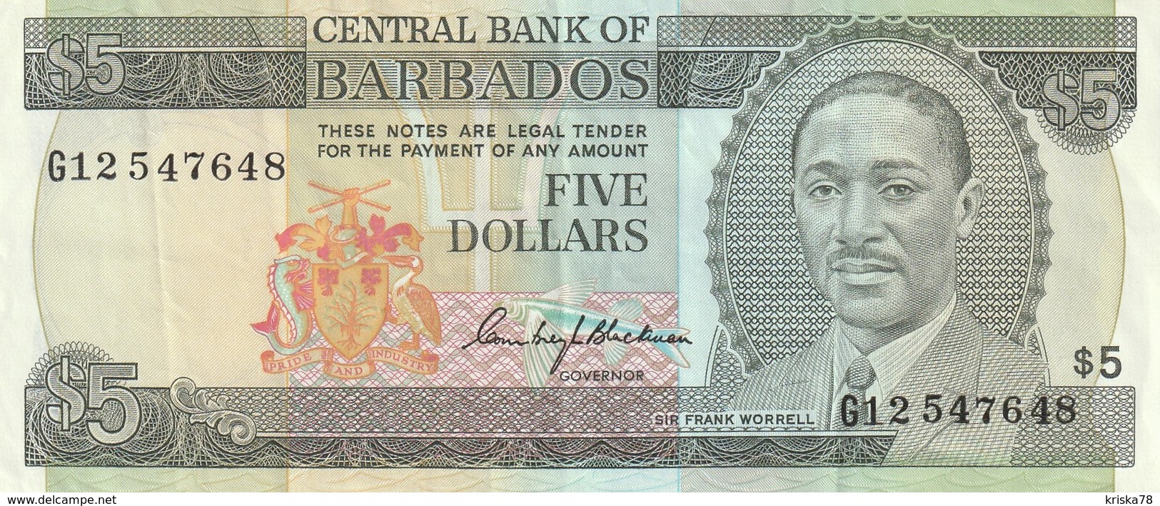 5 Dollars 1975 - Barbados