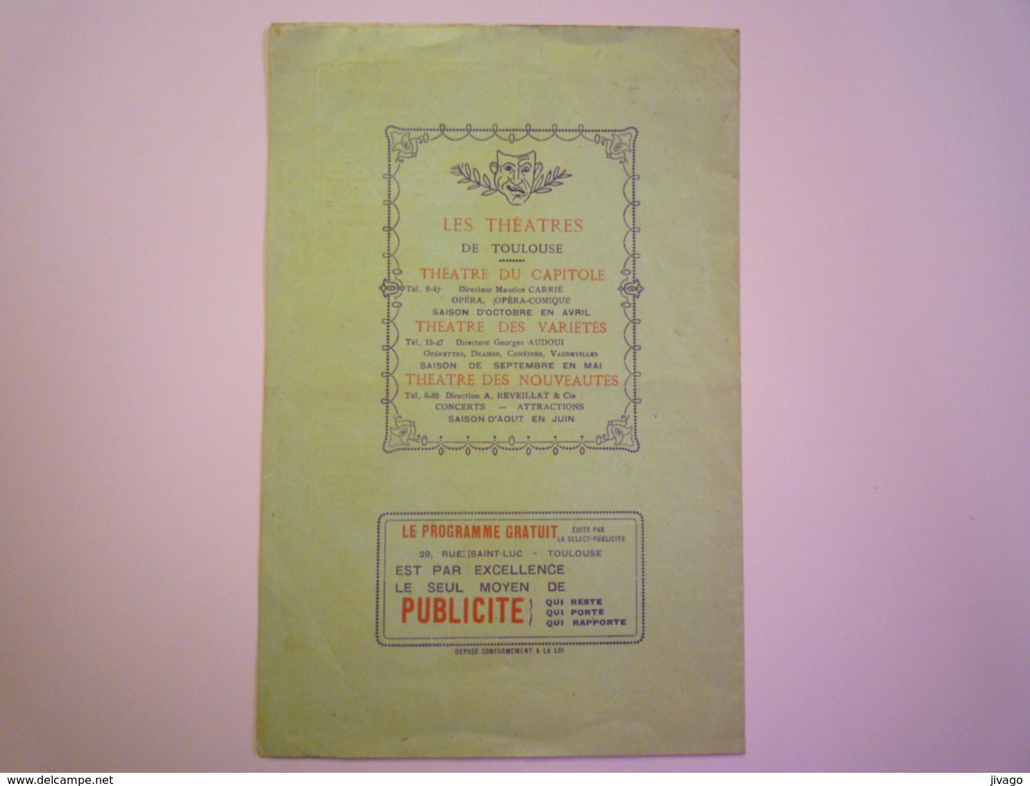 2019 - 1651  JOLI  PROGRAMME Des Théâtres Et Concerts   1926   - Programmes