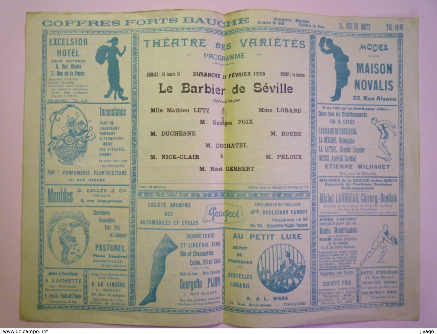 2019 - 1651  JOLI  PROGRAMME Des Théâtres Et Concerts   1926   - Programmes